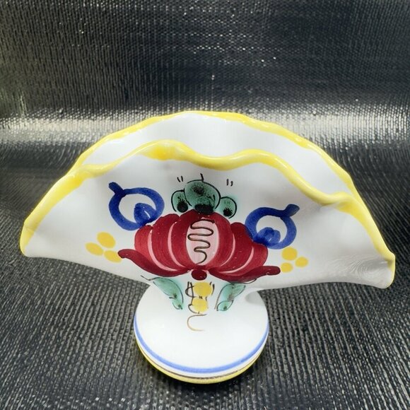 Vintage Italian Pottery Napkin Holder Hand Painted RedWare Floral Pattern Italy - Picture 11 of 11